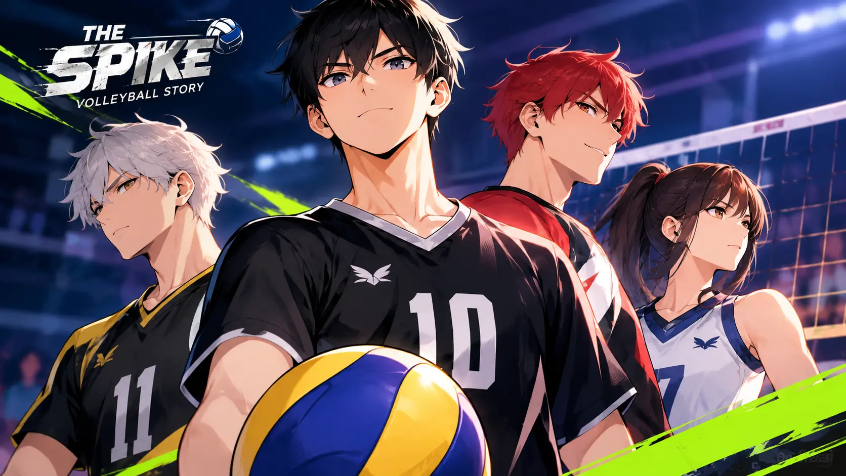 The Spike volleyball characters including Siwoo, Nishikawa, Ryuhyeon and other characters